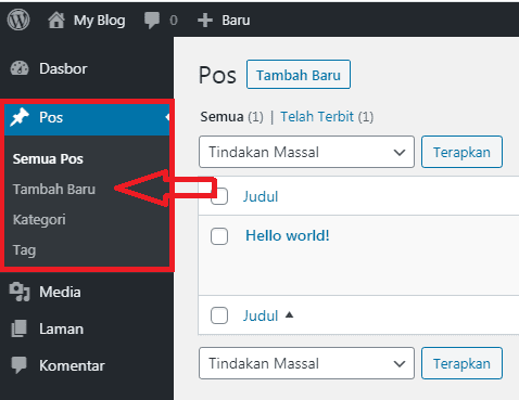 Fungsi Menu di Dashboard WordPress