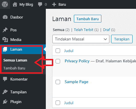 Fungsi Menu di Dashboard WordPress