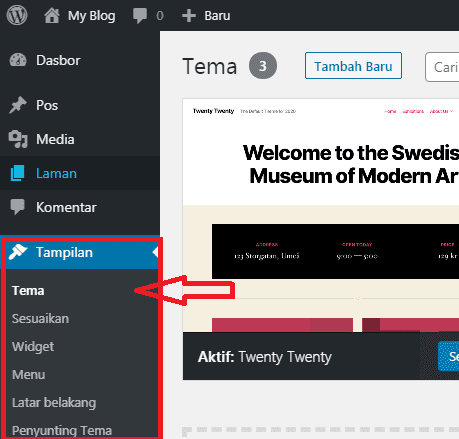 Fungsi Menu di Dashboard WordPress